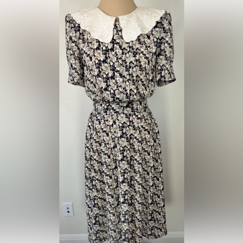 Vintage Karin Stevens Victorian Floral Prairie Cottagecore blouson Dress S